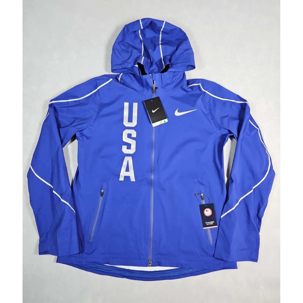 Nike Womens Team USA Blue Waterproof Full Zip Running‎ Jacket Size Large NWT